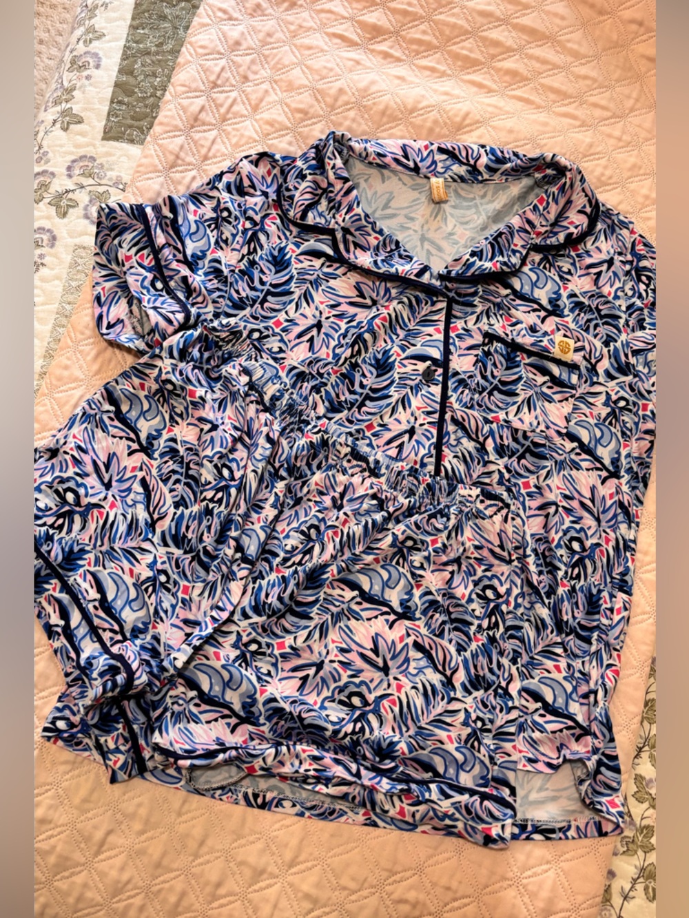 Simply Southern Women's Blue & Pink Floral Pajama Top